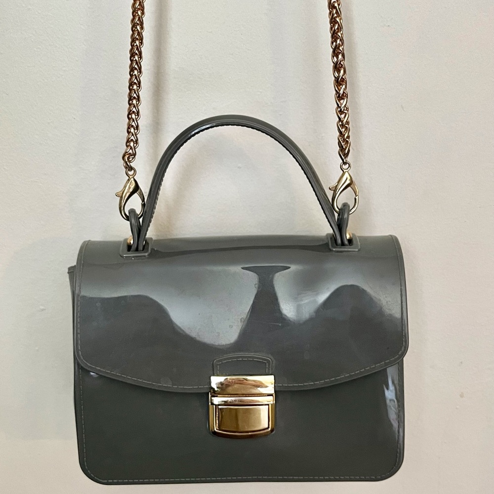 Small Grey Jelly Candy bag with removable chain strap